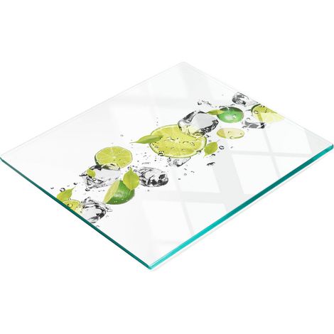 Tabla de cocina de vidrio duradera y elegante con estampado de lima y agua, 60x52 cm. (1/5)