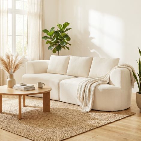 Canapé 3 places,260x106x82 cm,Canapé salon moderne,en chenille crème avec 3 coussins,adapté au Salon et à l'appartement(Blanc Crémeux) (1/5)