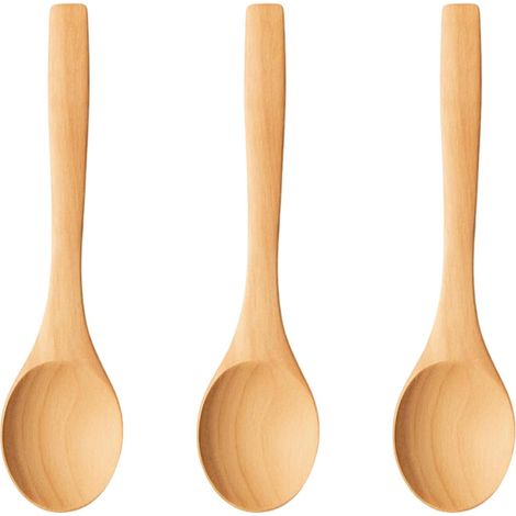 Juego de 3 cucharas de madera de 13x3 cm - Juego de cucharas de madera natural para niños - Cuchara para miel y accesorios de cocina multiusos - Utensilio ecológico