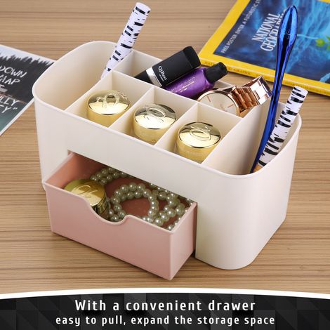 Rosa multifunktionaler Schreibtisch-Organizer mit Schublade, Aufbewahrungsbox für Schreibwaren und Make-up für Zuhause (1/5)