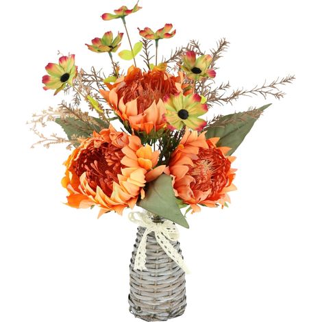 Bouquet de fleurs artificielles dans un vase, 45 cm, artichauts, chardon, fleurs en soie, fleurs décoratives, pour mariage, automne, décoration de table comme vrai, orange (1/4)