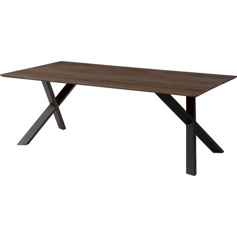 Tavolo da pranzo in legno di acacia 160x90x75 laccato grigio / gambe a X inclinate antracite SWISS EDGE