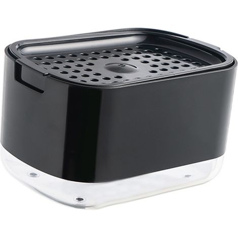 Seifenspender mit Schwammhalter, PP/PET-Seifenbox zum Aufstecken für Tücher, Küchenreinigung, schwarz (1/5)