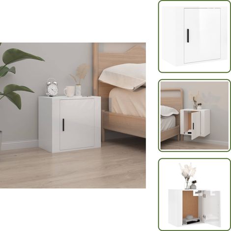 Wand-Nachttisch Hochglanz-Weiß 50x30x47 cm - Wand-Nachttisch - Hochglanz Weiß - Nachttisch Wohnzimmer - Möbel - Regal (1/5)