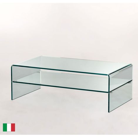 Tavolino da caffè in Vetro Curvato Trasparente L 110 Made in Italy - Ponte R 0 Shelf