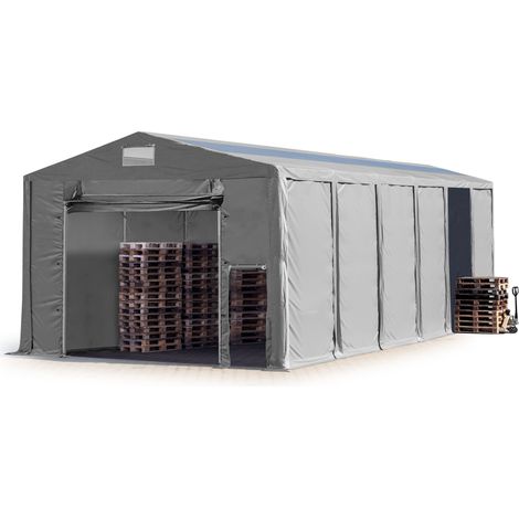 Lagerzelt 8x12 m Zelthalle Industriezelt mit Oberlicht 4m Seitenhöhe PVC Plane 850 N grau 100% wasserdicht mit Hochziehtor