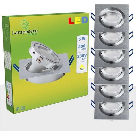 Lot de 6 Spot led encastrable orientable carré 5w eq. 50w, blanc neutre (1/5)