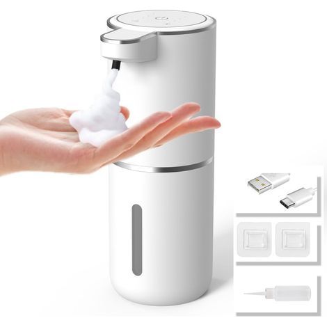Dispensador automático de jabón, de pared o de mesa, 4 niveles de ajuste, infrarrojo, ideal para el hogar, la oficina o el bar, recargable por USB. (1/5)