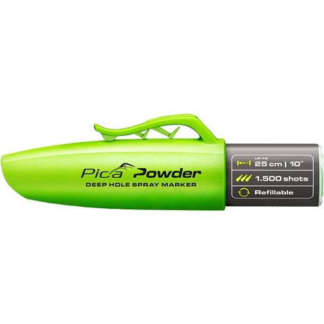 Pica Powder Spraymarker 2020 Marcador de agujeros profundos (25cm) de polvo verde y boquilla 360° (1/5)