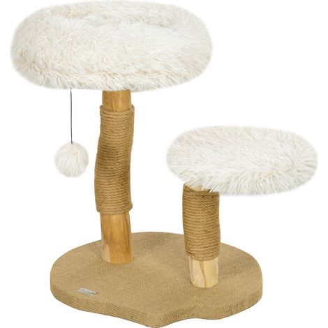 Árbol rascador para gatos 61,5 cm con camas, pelota y poste de yute de madera blanco HOMVRA (1/5)