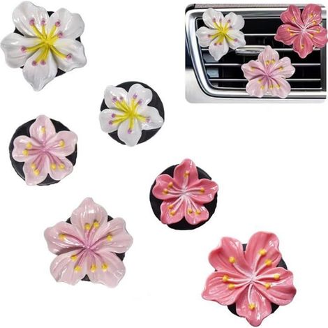 Lot de 6 jolis clips désodorisants pour grilles d'aération de voiture, motif fleur rose, accessoires esthétiques pour l'intérieur ,q (1/5)