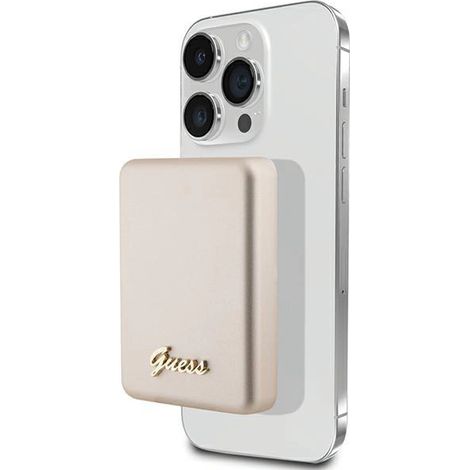 Batería externa inductiva Guess 15WGUPBM5ALGSGD 5000mAh Oro/Oro MagSafe Metal Script Logo (1/5)