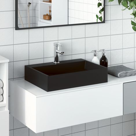 Lavabo 50 x 38 x 11 cm, en fonte minérale/marbre, noir mat