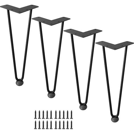Pieds en épingle à cheveux de 20 cm, adaptés aux tables de chevet, canapés, bancs et pieds de table comprend une protection de sol en caoutchouc. (1/5)