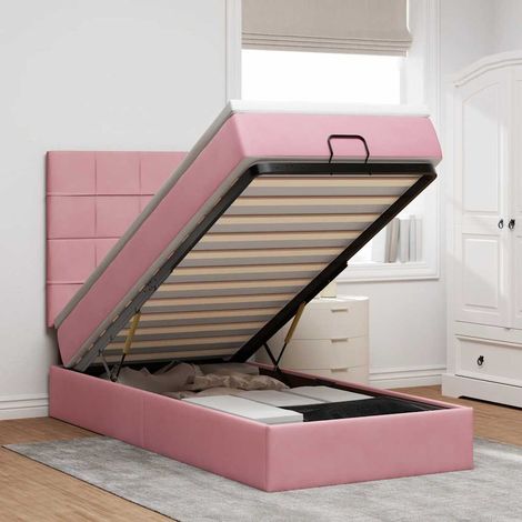 vidaXL Cadre de lit ottoman avec matelas rose 100x200 cm velours (1/5)