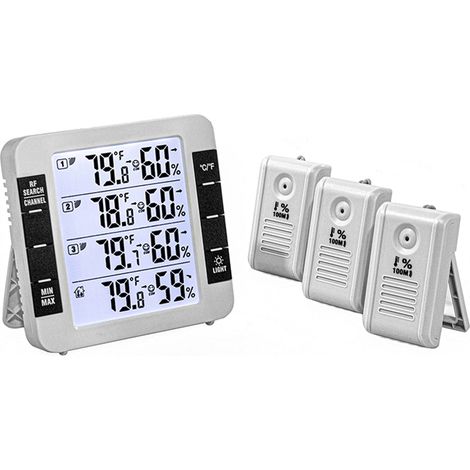 Thermomètre Intérieur/Extérieur Sans Fil avec 3 Capteurs – Écran LCD 4,6″, Plage -50 à 70 °C & Hygrométrie 10-99 % (1/5)