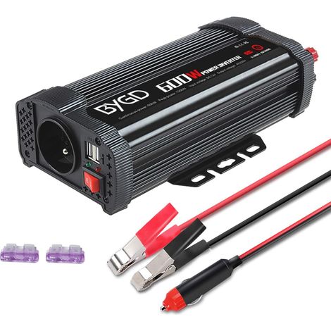 600W Convertisseurs électriques pour Auto 12v 220v Onduleur Voiture Convertisseur Allume Cigare Prise Electrique transformateur 12v 220v avec 1 Prise française et 2 Ports USB (1/5)