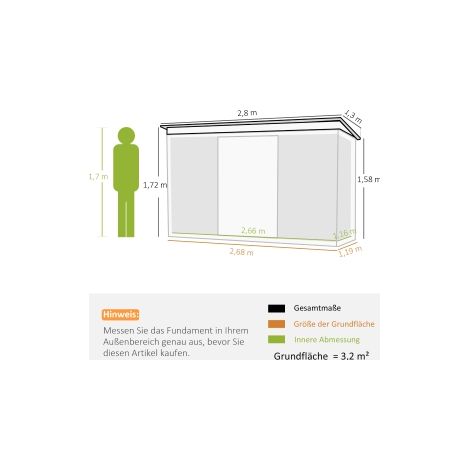 Abri de jardin vert foncé en acier 280 x 130 x 172 cm avec porte coulissante (1/5)