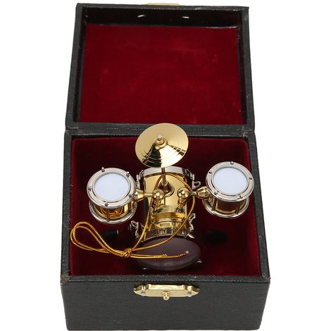 Set de batterie miniature réplique instrument de musique modèle mini batterie pour maison de poupée ornement cadeau batteur décoration intérieure avec boîte (1/5)