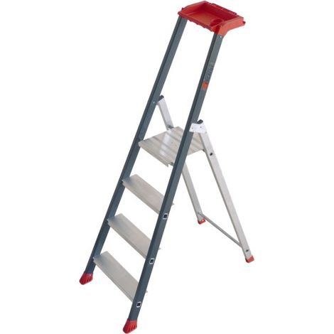 Escalux – Escabeau aluminium professionnel 4 marches – Hauteur de travail 2,80 m – Charge max 150 kg – Sabots antidérapants interchangeables (1/4)