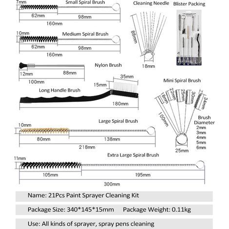 Kit de Nettoyage 21 Pièces pour Pistolet de Peinture, Brosses en Nylon, Mini Brosses, Aiguilles et Brosse Métallique pour Nettoyer Buses d'Aérographe, Pulvérisateurs et Matériel de Tatouage
