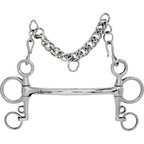 Morso pelham inox intero con barbozzale e imboccatura piena 12 mm