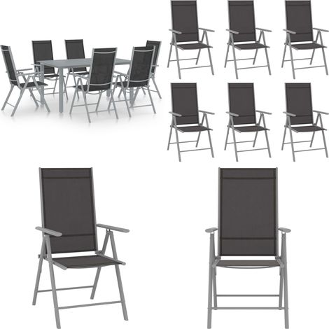 Set de comedor para jardín 7 piezas aluminio plata y negro - Sillas de jardín - Mesa de jardín