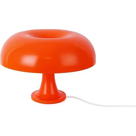 Lampe de table LED vintage en forme de champignon. Abat-jour laqué orange, alimentation USB, interrupteur rotatif. Classe énergétique A. (1/5)