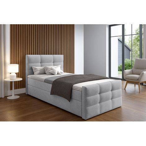 AX LIVING Bett mit Bettkasten 100x200 cm Argentaro graues Boxspringbett