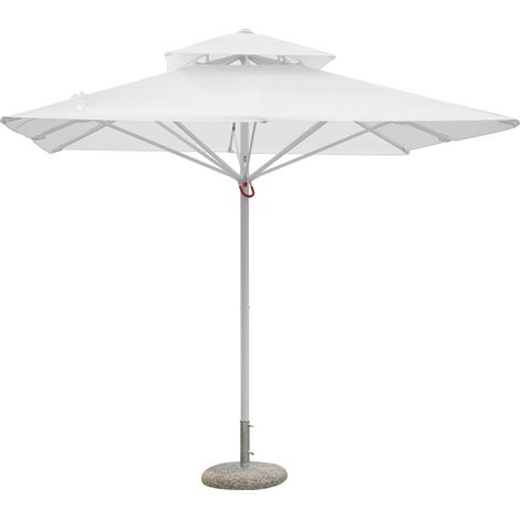 Ombrellone professionale per bar e giardini in alluminio bianco 3 x 3 metri con apertura facilitata e camino antivento (1/5)