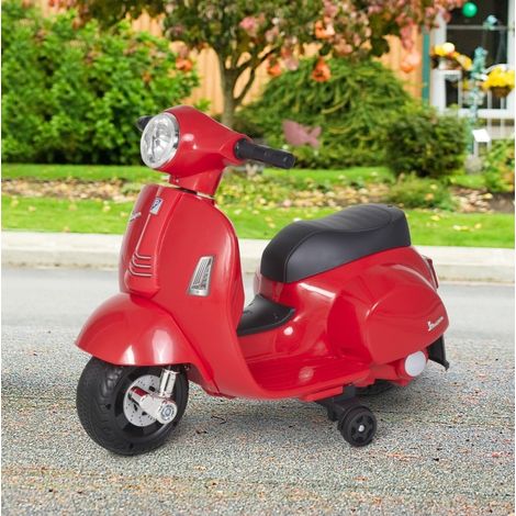 Moto électrique enfant Vespa rouge avec phare, klaxon, roues stabilisatrices, siège en cuir régénéré, 6V, 3 km/h, 18-36 mois - CHICFURN (1/5)