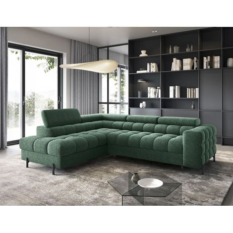 Ecksofa mit Schlaffunktion Sofa AMARA Stoff Aphrodite Dunkelgrün Ottomane Links (1/5)