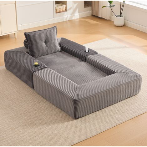 Sofá cama plegable de pana gris oscuro con espuma y muelles, 1 plaza (1/5)