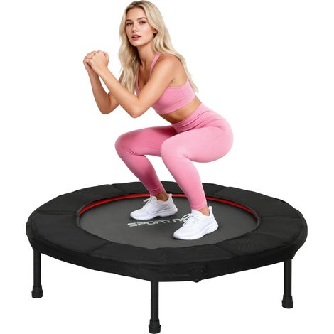 Trampoline Ø102 cm pliant, cadre acier antidérapant, charge 100 kg, rouge