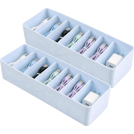 Boîte de Gestion des Câbles, 2 Boîtes Range Cable avec Compartiments Réglables, Rangement Cable Bureau Utilisation Multi-Scénarios, Organisateur Cable Petit (1/5)