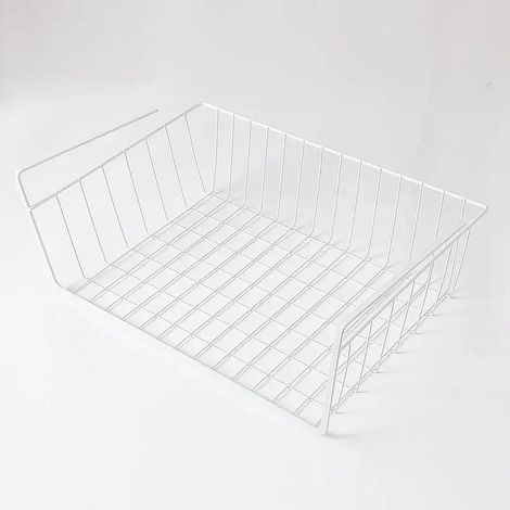 Panier de rangement suspendu multifonctionnel sous étagère, placard, organisateur de penderie, bureau, étagère à accessoires, paniers blancs (1/5)