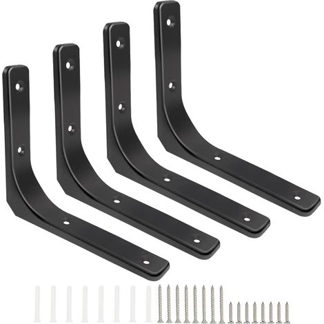 Wandhalterungen für Regale, 4er-Set aus glänzend schwarzem Metall, 150 mm x 200 mm, zum Aufhängen von Möbeln - AquaForge