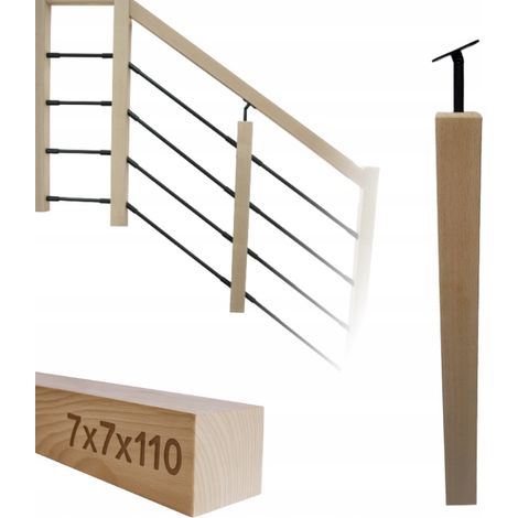 Poteau en bois - 7 x 7 x 110 cm - Hêtre - Kit de montage complet - Support réglable