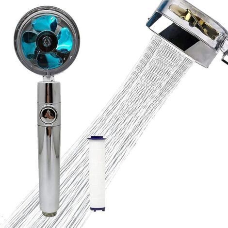 Pommeau de douche à hélice,filtre de douche à 360 ° à haute pression,pomme de douche rotative à économie d'eau,kit turbocompressé,pommes de douche à main (Costume classique bleu) (1/5)
