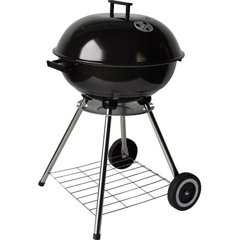 Barbacoa de carbón redonda con ruedas de altura regulable fabricada en acero esmaltado con parrilla de acero inoxidable y tapa (1/2)