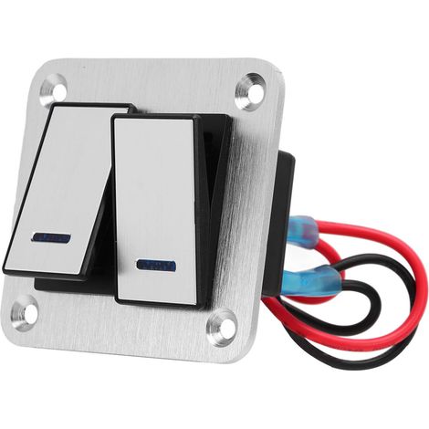 Panneau Interrupteur 2 Boutons Bascule LED Bleu 12V 24V Étanche Aluminium Brossé ON OFF pour Voiture Camion Bateau (1/5)
