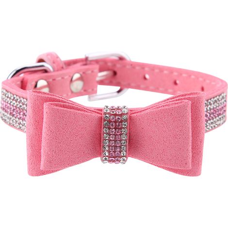 Collier Pour Chien Réglable Avec Strass Et Nœud Papillon Rose - Accessoire De Fête Pour Petit Animal - Taille XS (1/5)