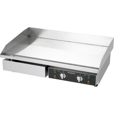 Plancha en acier lisse chromée électrique professionnelle 730x470 mm PREMIUM - GOLDINOX (1/4)