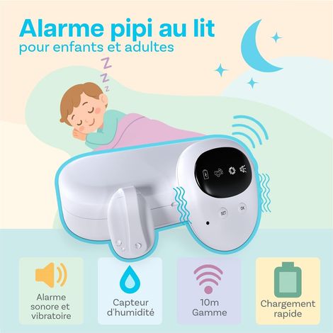 Alarme Sans Fil pour Énurésie Nocturne par – Alarme Pipi Rechargeable avec Sons & Vibrations pour Enfants et Adultes – Détecteur l'Apprentissage de la Propreté - Alerte d’Énurésie Sans Fil