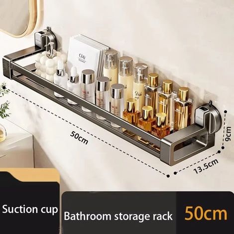 Panier de rangement mural pour gel douche/toilettes avec ventouse (50 cm) - Fixation murale sans perçage (1/5)