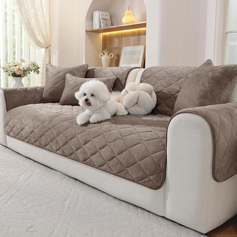 Housse de Canapé en Velours Épais, Housse Canape Antidérapante, Douce et Confortable, Adaptée Aux Canapés 1/2/3/4 Places et Aux Canapés avec Section Chaise Longue (Café, 90x180cm) (1/5)