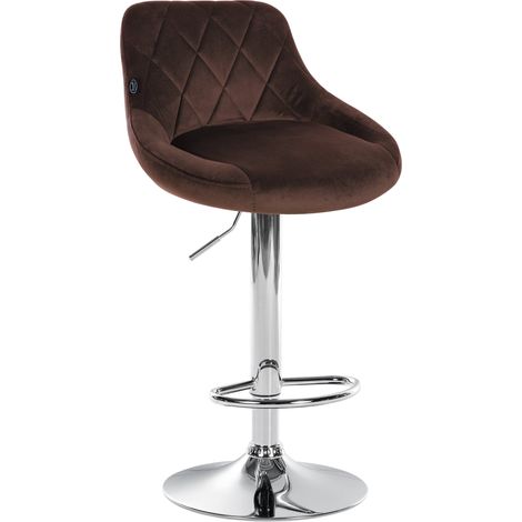 Tabouret de bar en velours marron coutures décoratives pivotant support métal chromé TDB10674