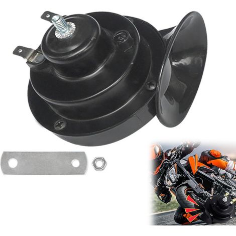 Klaxon Camion,Universal Avertisseur pour Voitures,12V Klaxons de Corne D'Escargot,Corne d'Escargot Électrique à Air pour Coiture,Klaxon Moto Avertisseur Motocycle Universel Horn (Noir) (1/5)