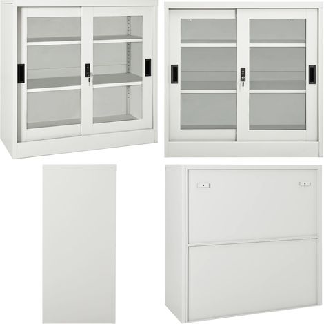 Armadio con Ante Scorrevoli Grigio Chiaro 90x40x90cm in Acciaio - Armadio in acciaio - Armadio con ripiani regolabili