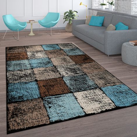 Paco Home Teppich Wohnzimmer Vintage Kurzflor Marokkanische Muster Raute Türkis Braun 70x250 cm, Braun